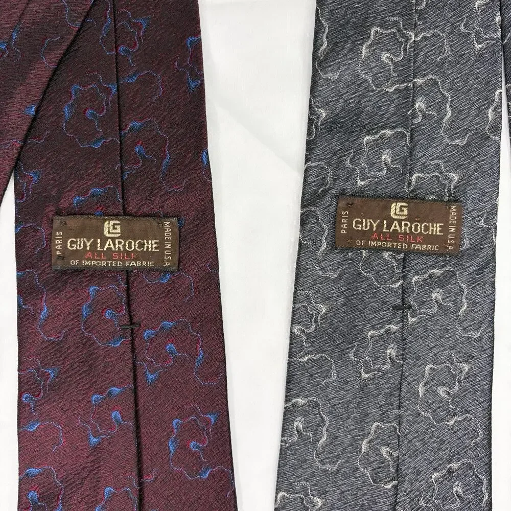 Guy Laroche Paris Silk Necktie Bundle Of Two Neckties Made in USA, Preppy, Work